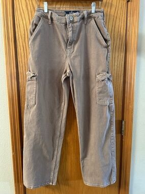 Hollister Brown Ultra High Rise Dad Cargo Jeans Sz 6 28 Short